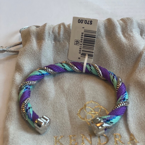 REG $70 KENDRA SCOTT MASIE FULL CUFF BRACELET RHODIUM PERIWINKLE MIX - Picture 3 of 8